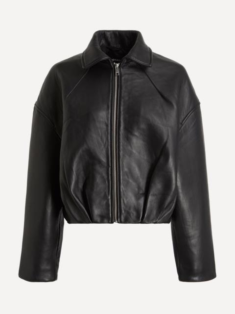 ROTATE Black Bonded Boxy Leather Jacket