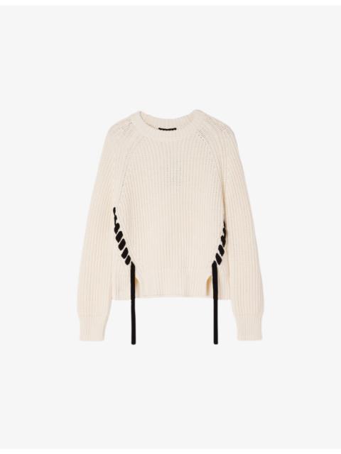 WHISTLES Lace-Up Ribbed Knitted Jumper