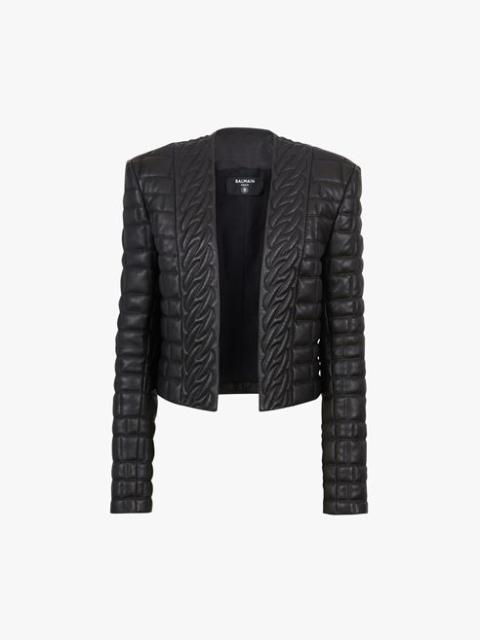 Balmain Black quilted leather spencer jacket