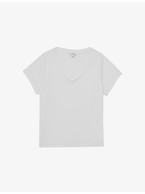 REISS Luna V-Neck Cotton-Jersey T-Shirt