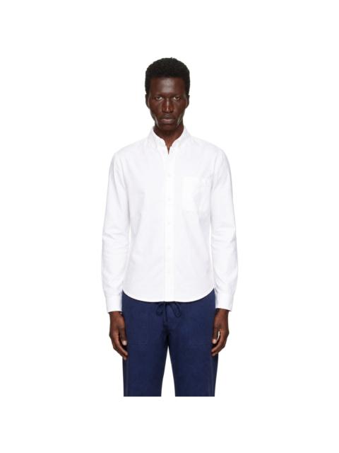 Merz b. Schwanen White Button-Down Cotton Oxford Long Sleeve Shirt