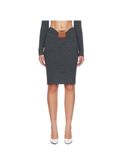 Jean Paul Gaultier Gray Mix Wool Rib Midi Skirt