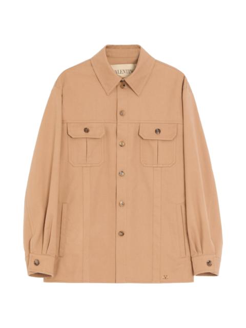 Valentino Men's Cotton Gabardine Shirt Jacket with VLogo - Camel
