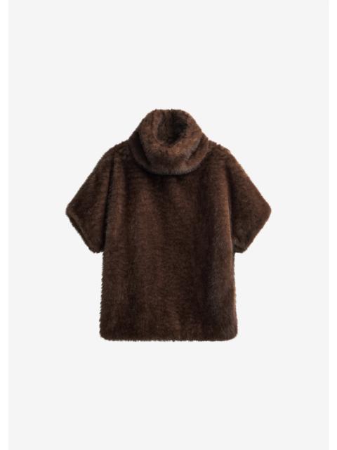 The Frankie Shop Trento Faux Fur Mock Neck Top - Dark Brown