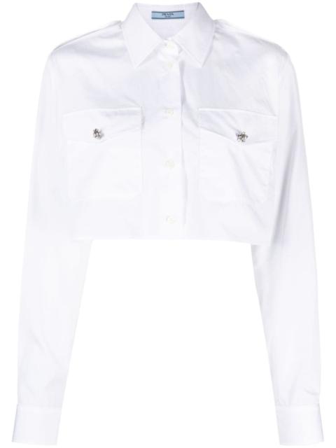 crystal-embellished cropped cotton shirt