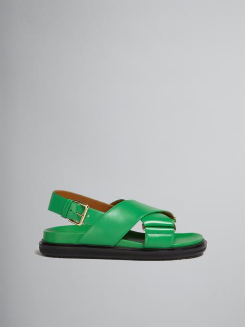 GREEN LEATHER CRISS-CROSS SANDAL