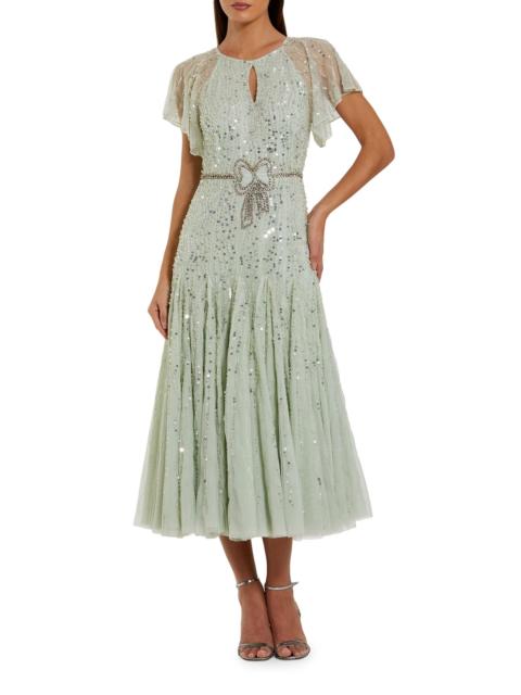 MAC DUGGAL Women's Beaded Mesh Flutter-Sleeve Cocktail Dress - Seafoam