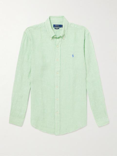 Polo Ralph Lauren Button-Down Collar Logo-Embroidered Striped Linen Shirt
