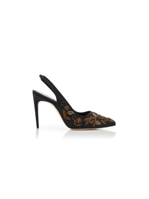 Black and Gold Crepe De Chine Slingback Pumps