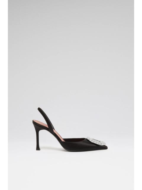 Amina Muaddi CAMELIA SLING 90 BLACK SATIN