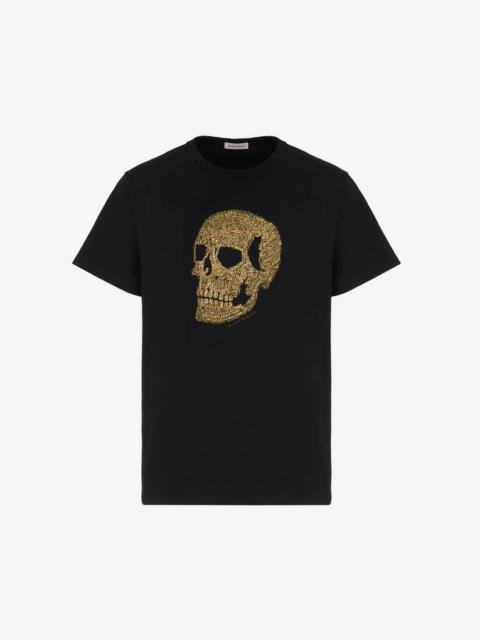 Alexander McQueen Men's Skull T-shirt in Black/ Gold