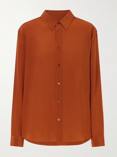 SAINT LAURENT Logo-embroidered Silk-crepe Blouse
