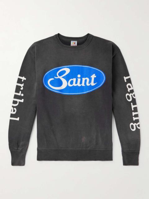 Logo-Print Distressed Cotton-Jersey Sweatshirt
