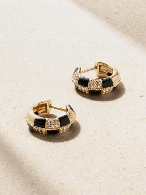 Yvonne Léon Mini Créoles 9-karat Gold, Onyx And Diamond Hoop Earrings