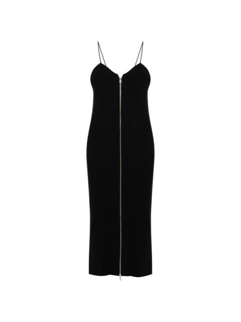 zip-up ribbed midi dress