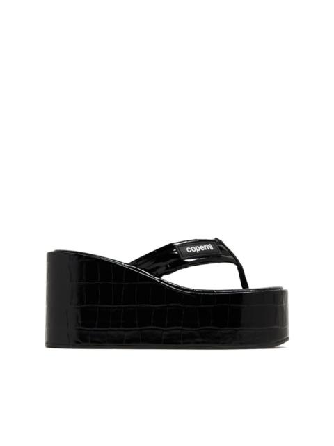 logo-patch leather platform sandals