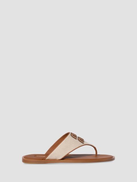 Miu Miu Women's Canvas and Leather Thong Sandals - Beige Khaki