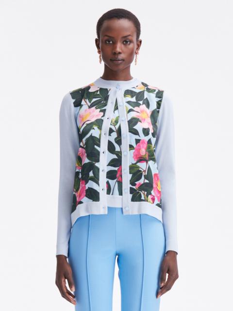 Oscar de la Renta CAMELLIA PRINTED INSET CARDIGAN