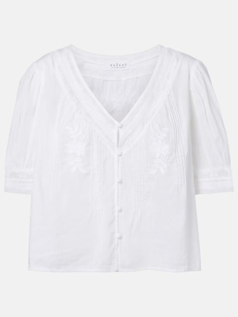 velvet Mavis lace-trimmed cotton blouse