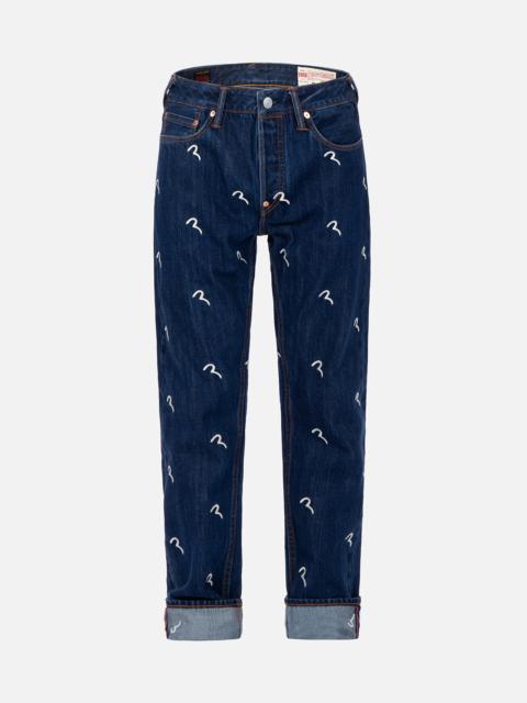 EVISU ALLOVER SEAGULL EMBROIDERY SLIM-FIT DENIM JEANS #2010