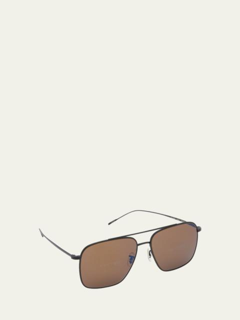 Oliver Peoples Brown Titanium & Crystal Aviator Sunglasses