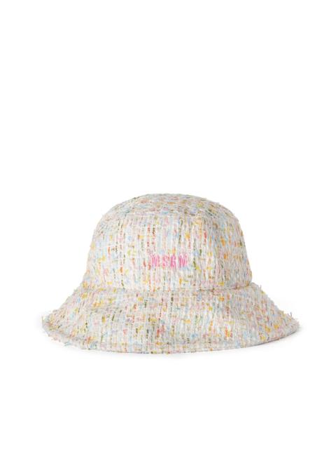 Multicolor tweed bucket hat with embroidered logo