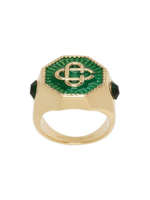 CASABLANCA Gold & Green Monogram Ring