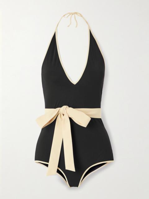 Valentino Belted Two-tone Halterneck Swimsuit