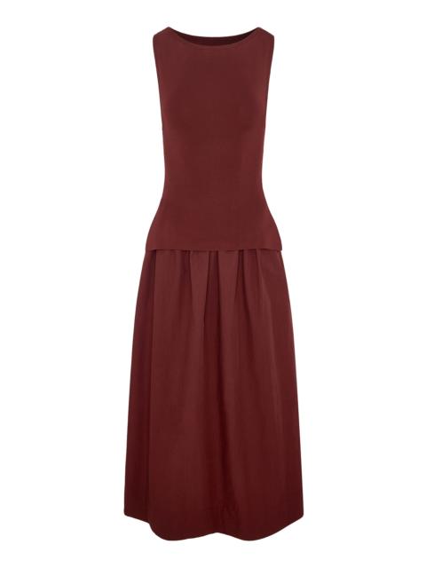 onia Boatneck Mixed Media Midi Dress red