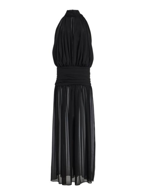 De La Vali Cruz Crepe Tie-Neck Maxi Dress black