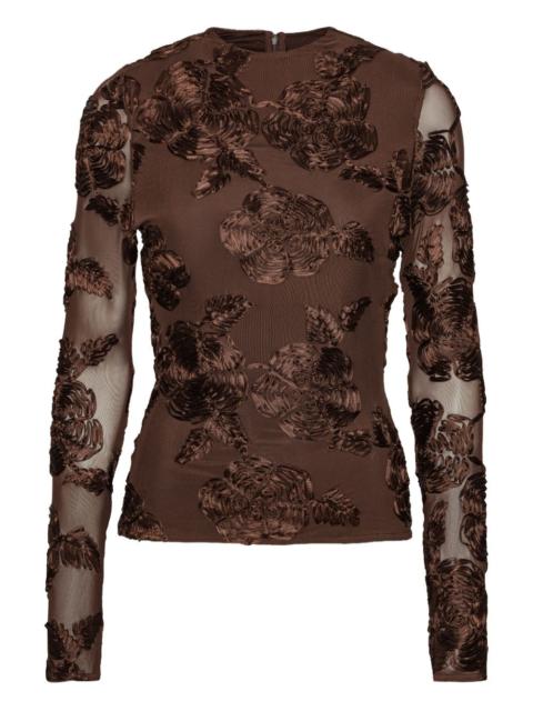 ROTATE flower-embellishment mesh long-sleeve top