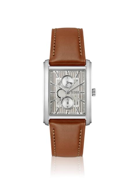 BOSS SILVER-TONE WATCH WITH TEXTURED SKELETON DIAL