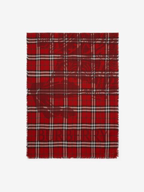 Burberry Wide Knight Check Wool Silk Scarf