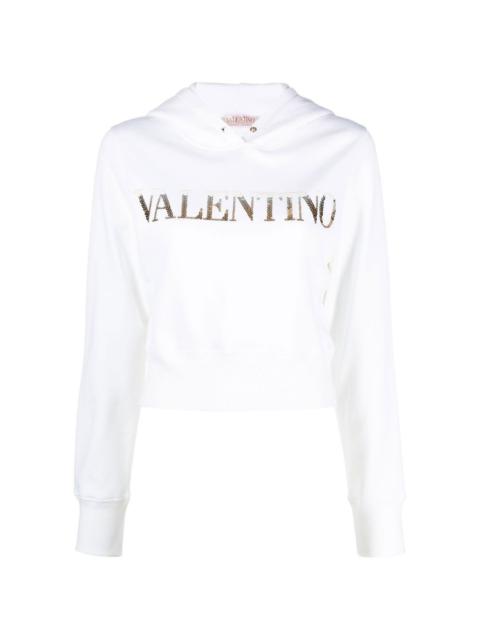 Valentino logo-sequinned cropped hoodie