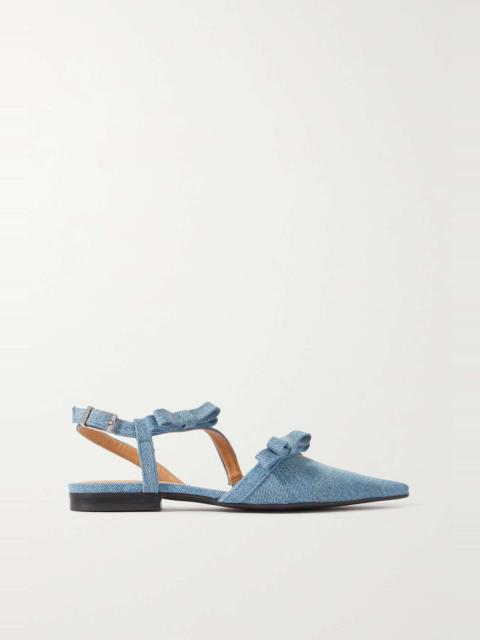 GANNI Bow-embellished denim point-toe flats