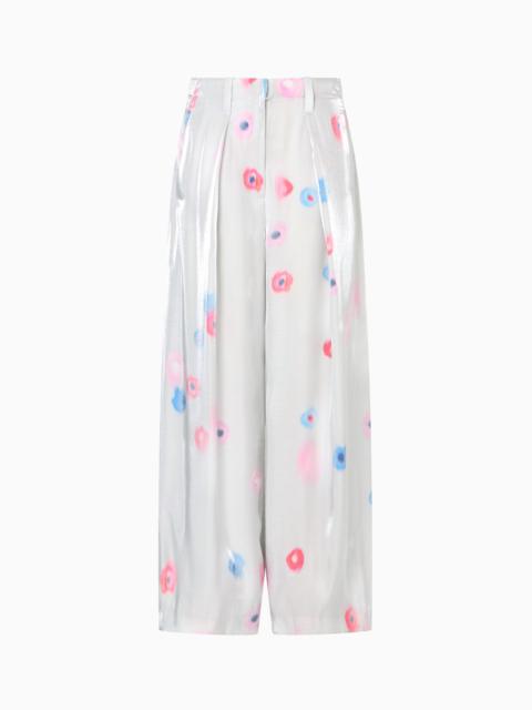 EMPORIO ARMANI FLUID VISCOSE TROUSERS WITH PLEATS AND ALL-OVER FLORAL PRINT
