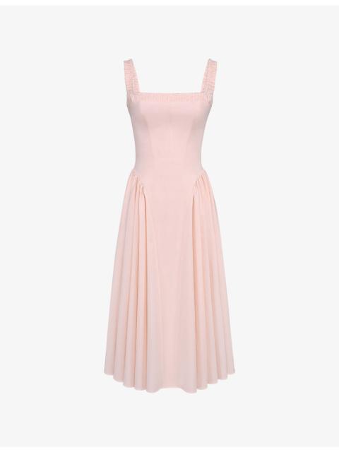 House of CB Dorothy Gathered Stretch-Cotton Midi Dress