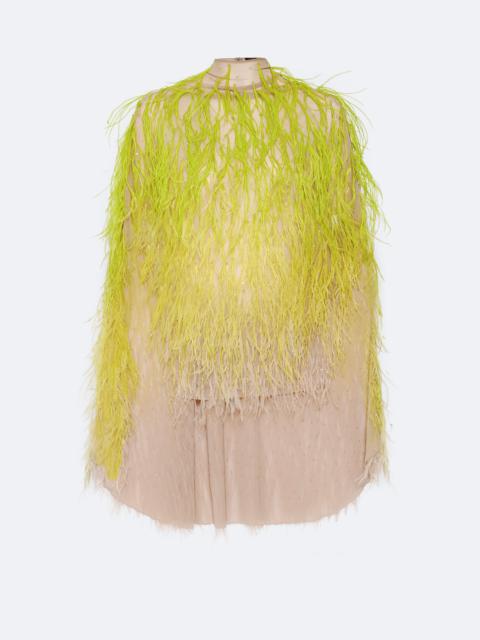 LAPOINTE Lightweight Georgette Oversized Cape Tee With Feathers