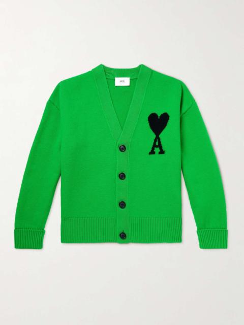 AMI Paris Logo-Intarsia Organic Cotton and Wool-Blend Sweater