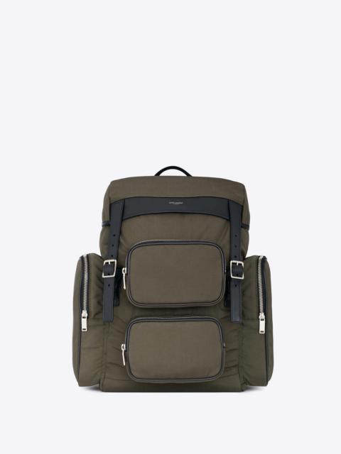 SAINT LAURENT city multipocket backpack in canvas, smooth leather and nylon