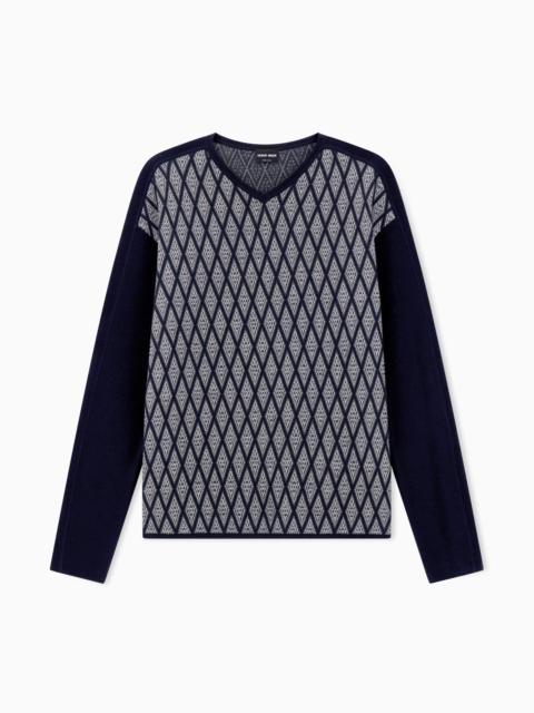 GIORGIO ARMANI JUMPER IN VIRGIN WOOL AND CASHMERE JACQUARD