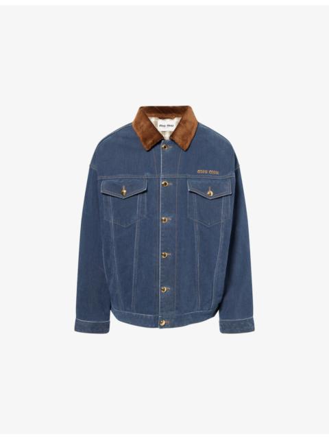 Miu Miu Embroidered-Logo Padded Denim Jacket