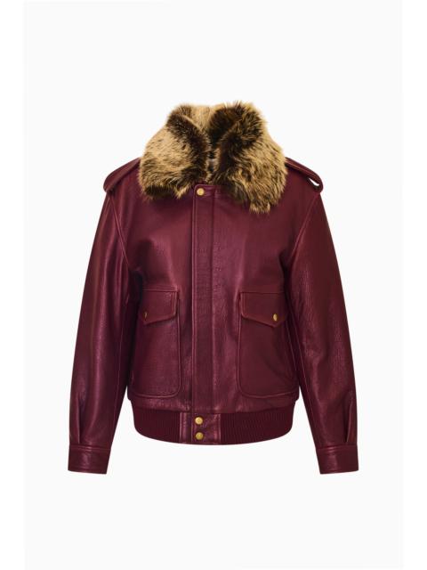 LoveShackFancy Eveline Leather Bomber Jacket