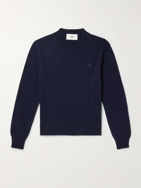 AMI Paris Logo-Embroidered Cashmere and Wool-Blend Sweater