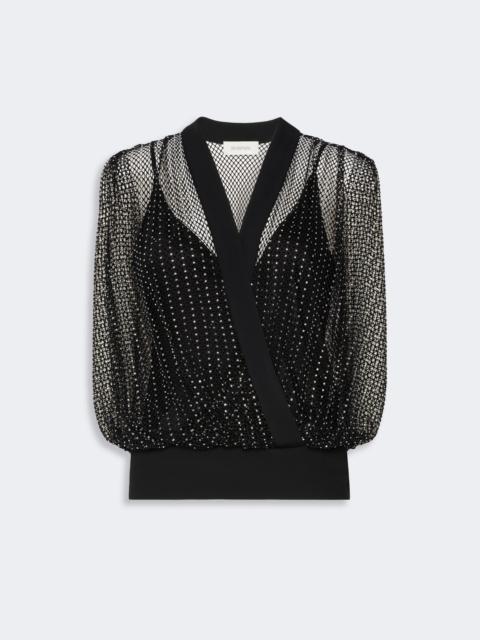 Sportmax TARO Rhinestone-detail sleeveless mesh jersey top - BLACK