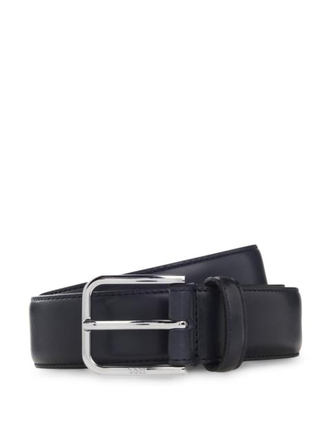 BOSS LEATHER BUSINESS BELT WITH POLISHED SILVER BUCKLE