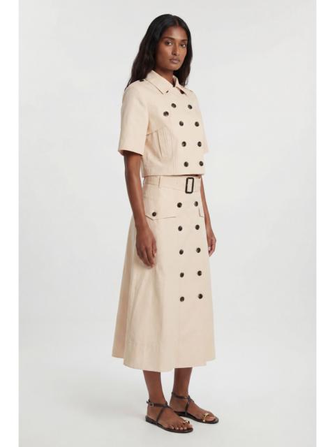 KAREN MILLEN Tailored Cotton Trench Button Front Pleated Skirt