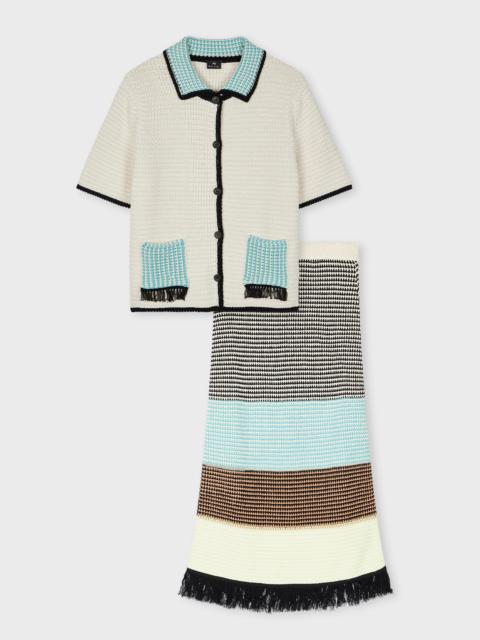 Paul Smith Women's Cotton Mixed Crochet Knitted Cardigan and Skirt Co-ord