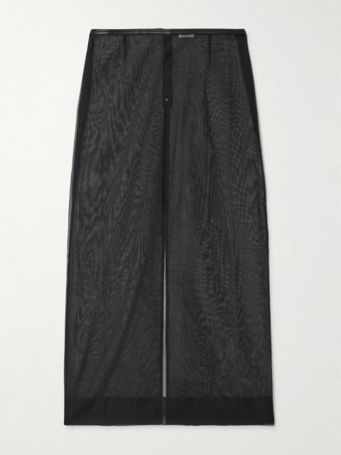 ST. AGNI Leather-trimmed Organic Cotton-blend Tulle Maxi Skirt