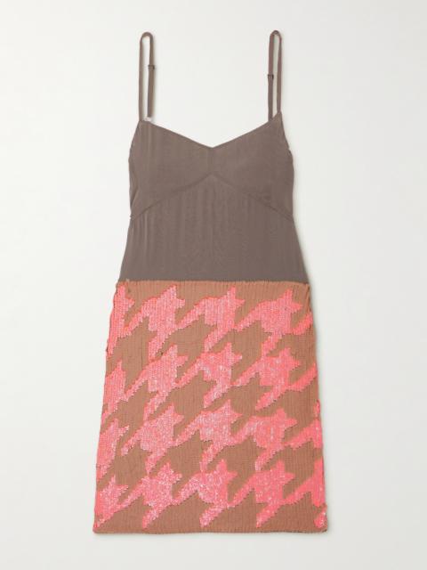 Dries Van Noten Sequin-embellished Houndstooth Crepe De Chine Midi Dress
